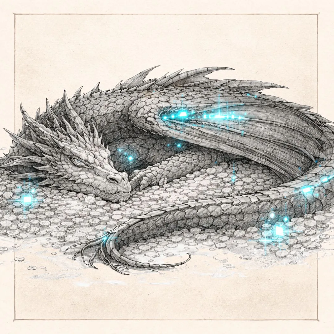 Smaug durmiendo sobre monedas